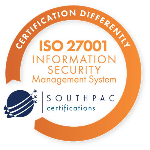 ISO/IEC 27001:2022 certification badge — SouthPac Certifications