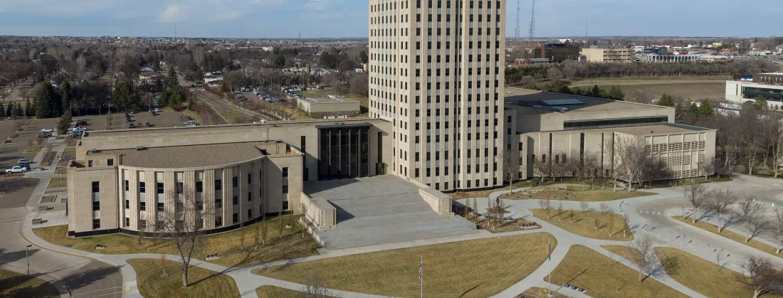 The North Dakota State Capitol tower in Bismarck